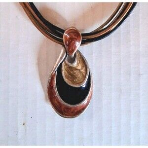 CHICO'S Necklace Brown Enamel Teardrop Pendant Multi Strand Cord BOHO